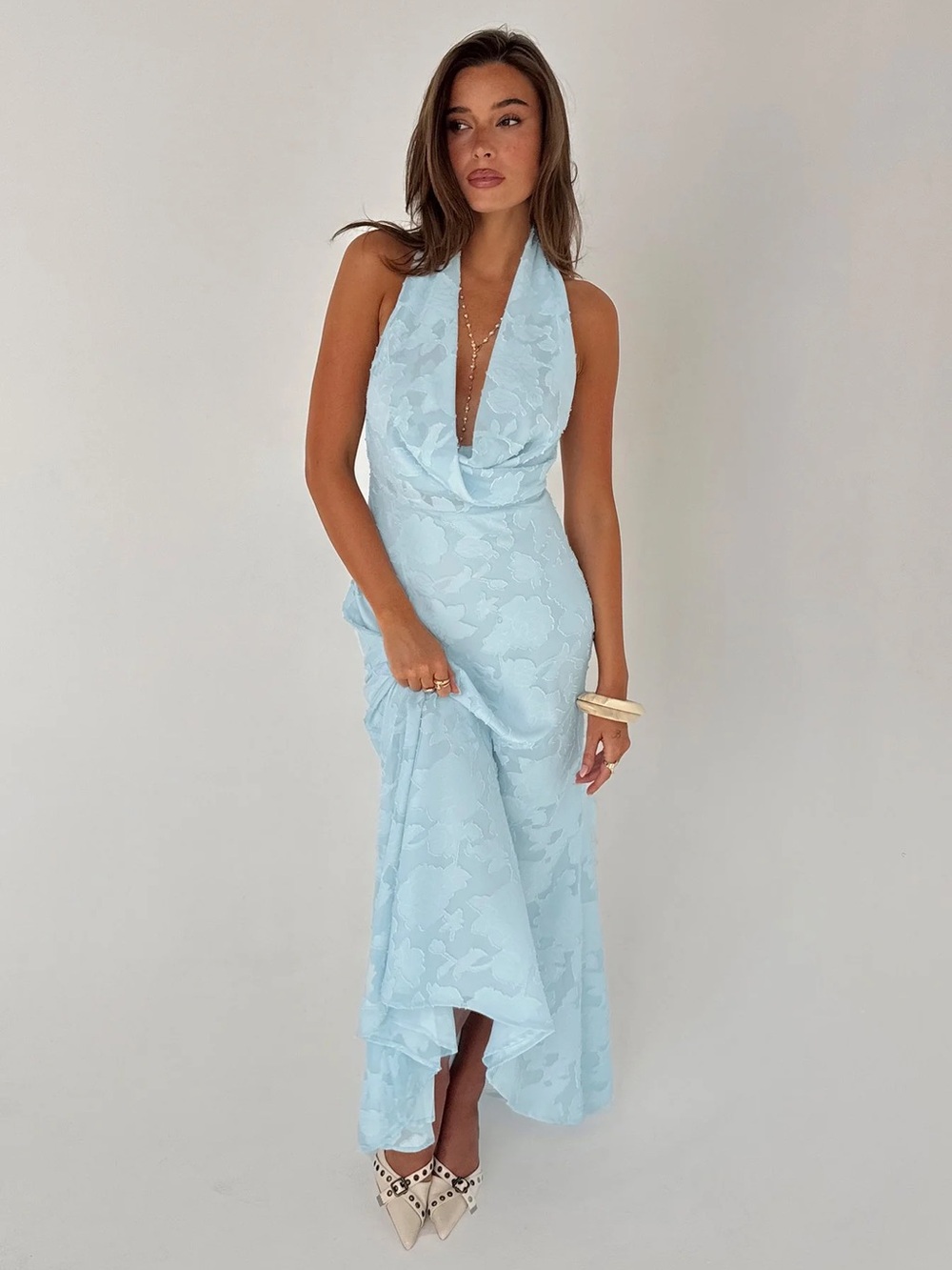 Princess Polly Pale Blue One-Shoulder Cowl Midi Dress